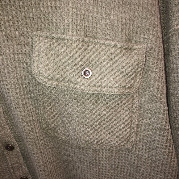 Olive Oak Womens Size 1X Green Long Sleeve Waffle Button Up Collar Pockets Shirt - Picture 5 of 9